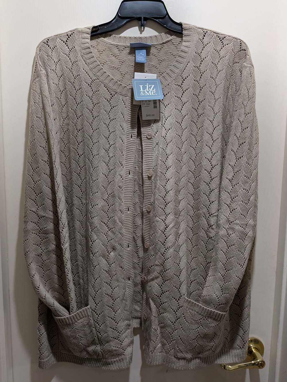 Liz & Me Beige Openwork Button-Front Cardigan Size XXXL